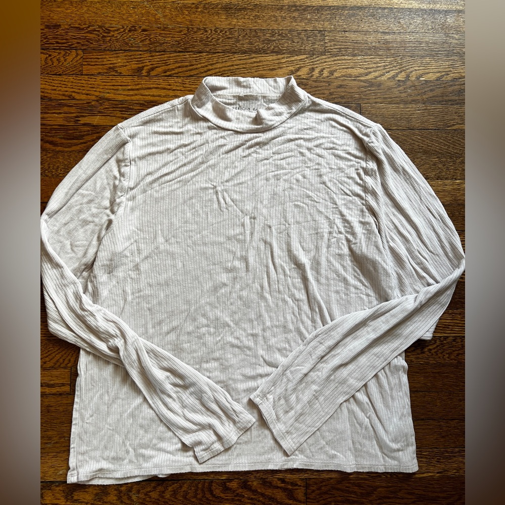 American‎ Eagle Soft & Sexy Ribbed Cream Long Sleeve Shirt Size Large